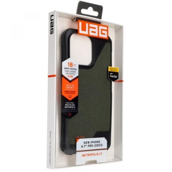 Etui pancerne Urban Armor Gear UAG Metropolis LT MagSafe do iPhone 15 Pro Max, oliwkowe z kevlarem