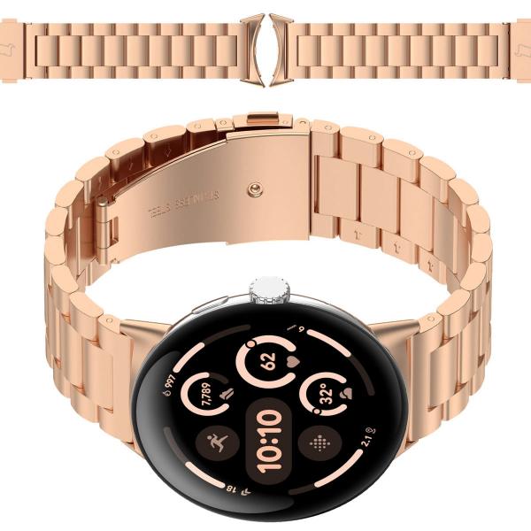 Pasek ze stali nierdzewnej Bizon Strap Watch Aura do Google Pixel Watch 3 / 2 / 1 41 mm, różowozłoty