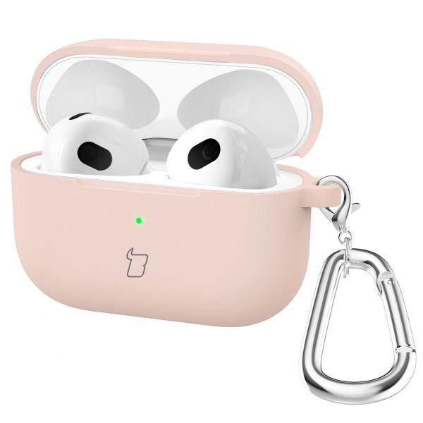 Silikonowe etui z karabińczykiem Bizon Case Headphone Silicone do Airpods 4, jasnoróżowe
