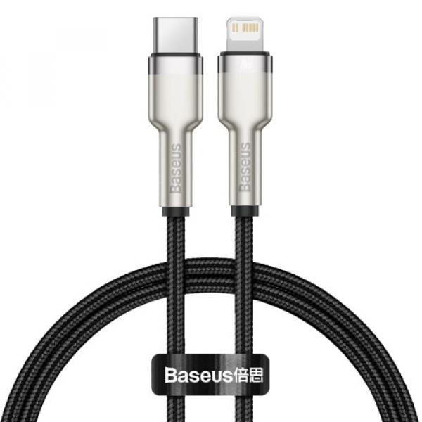 Kabel Baseus Cafule Metal USB-C do Lightning 20W 25 cm, czarny