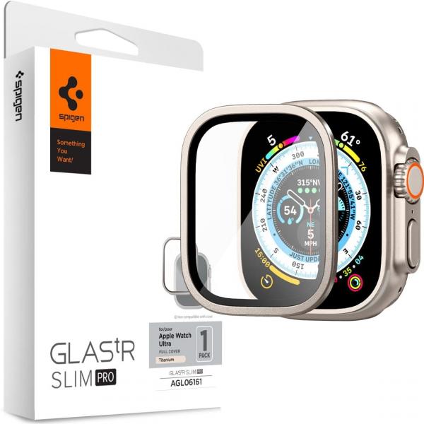 OUTLET: Szkło ramkowe Spigen Glas.tR Slim Pro 1-Pack do Apple Watch Ultra 2/1 49 mm, tytanowy kolor
