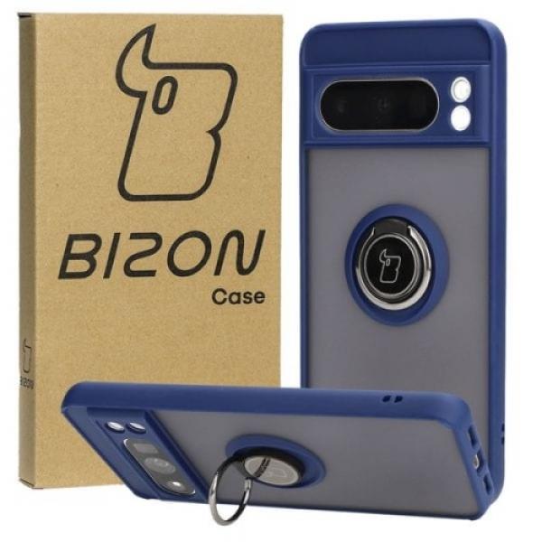 Etui z uchwytem na palec Bizon Case Hybrid Ring do Google Pixel 8 Pro, przydymione z granatową ramką