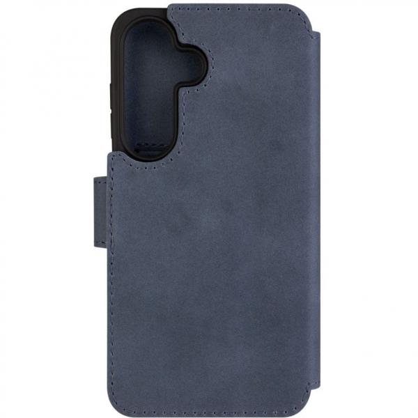 Etui zamykane z naturalnej skóry Fixed ProFit do Galaxy S25, niebieskie