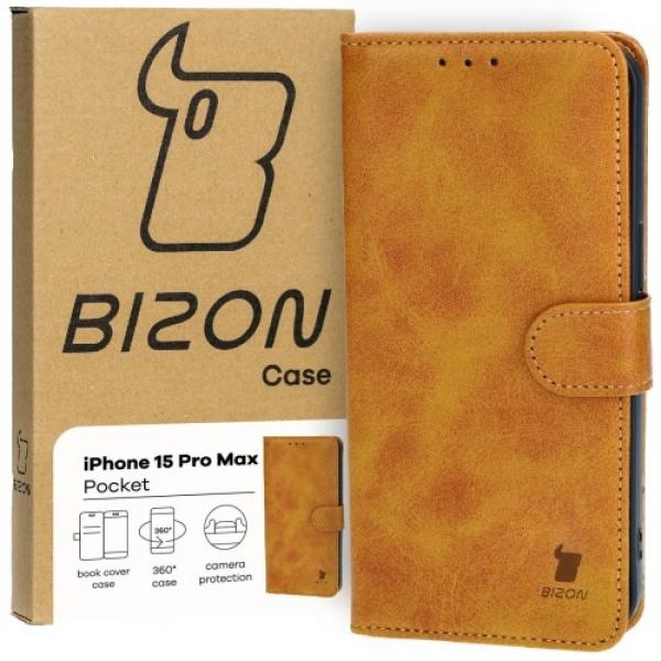 Etui z klapką Bizon Case Pocket do iPhone 15 Pro Max, brązowe