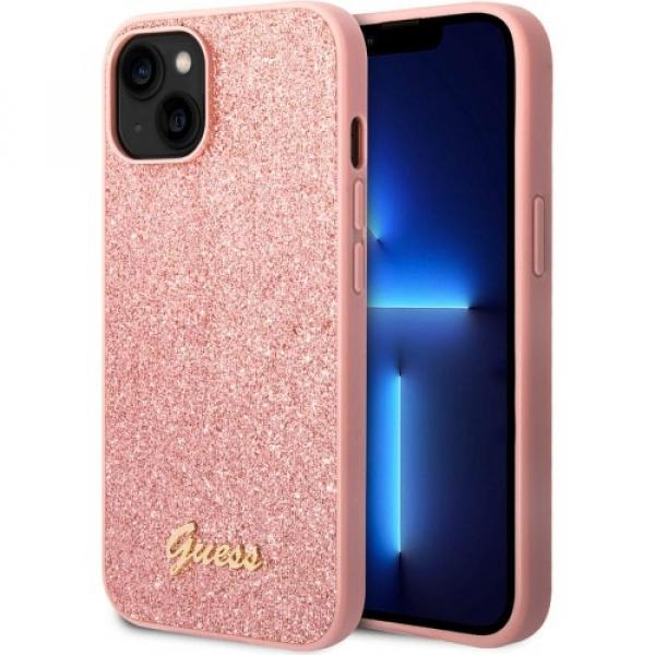 OUTLET: Etui Guess Hardcase Glitter Script do iPhone 14 Plus, różowe