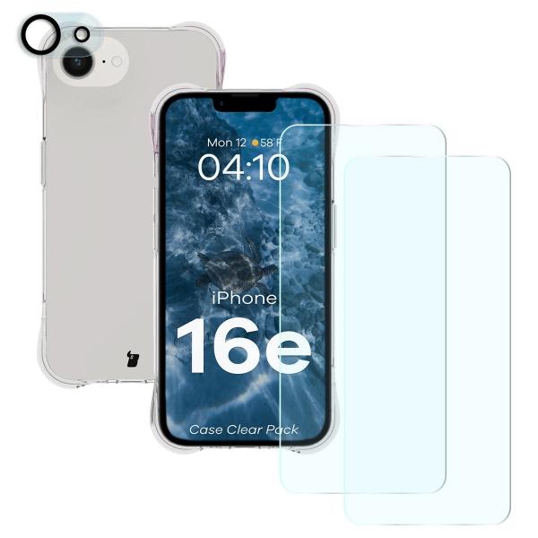 Etui + 2x szkło hartowane + szkiełko na obiektyw Bizon Case Clear Pack do iPhone 16e