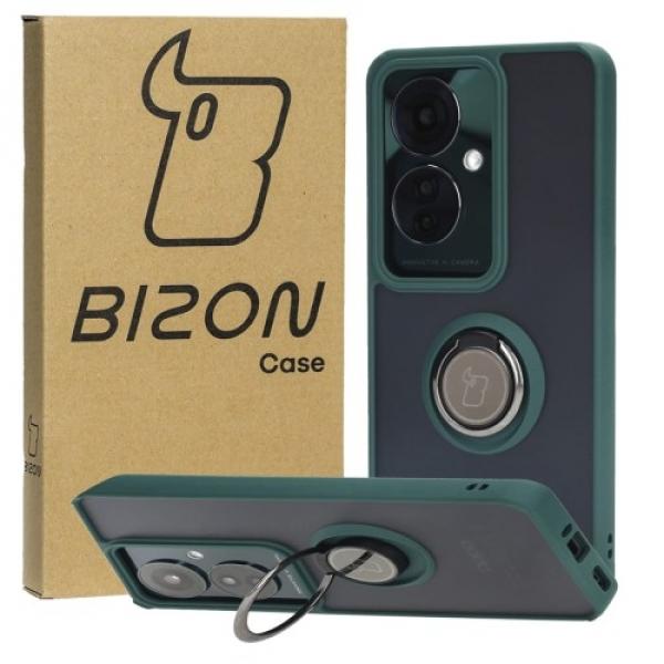 Etui z uchwytem na palec Bizon Case Hybrid Ring do Oppo Reno11 F 5G, przydymione z ciemnozieloną ramką