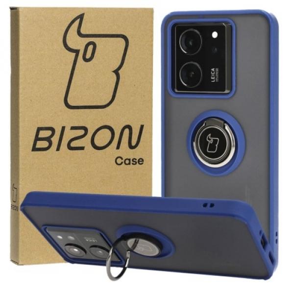 Etui z uchwytem na palec Bizon Case Hybrid Ring do Xiaomi 13T Pro / 13T, przydymione z granatową ramką