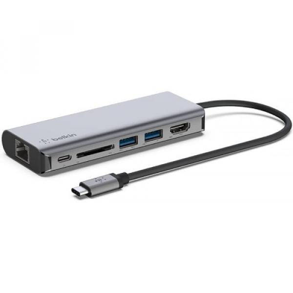 OUTLET: Stacja, hub Belkin Connect USB-C 6-in-1 Multiport Adapter 100W, srebrna