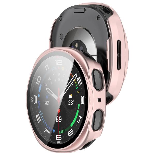 Etui ze szkłem do zegarka Bizon Case+Glass Watch do Galaxy Watch 8 44 mm, satynowe różowe