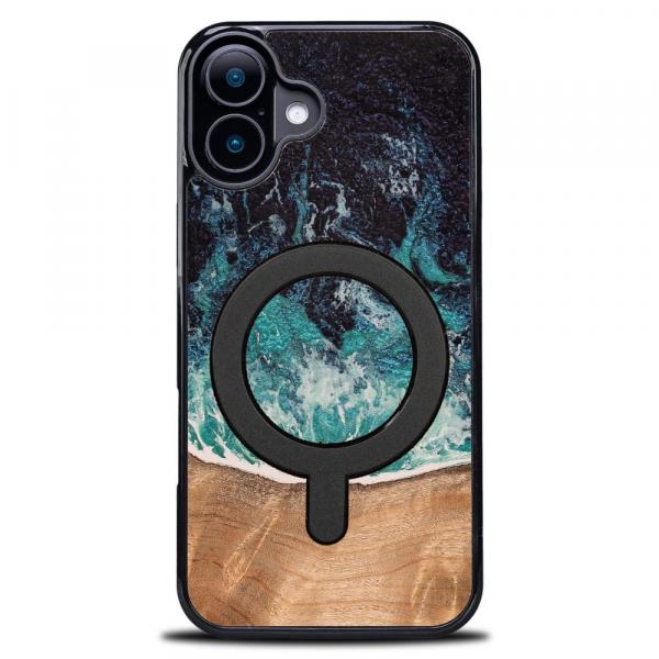 Drewniane etui do iPhone 16 Plus, Bewood Unique Dream Island do MagSafe, niebiesko-brązowe