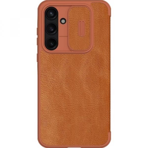 Etui z klapką i ochroną aparatu Nillkin Qin Pro do Galaxy A55 5G, brązowy