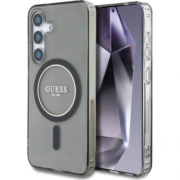 Etui Guess Glitter Circle Classic Logo do MagSafe do Galaxy S25, czarne