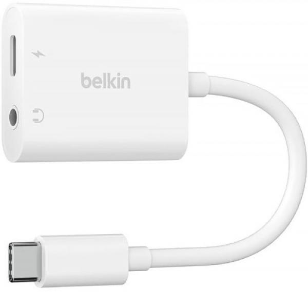 Adapter Belkin RockStar 3.5mm Audio + USB-C Charge 60W, biały