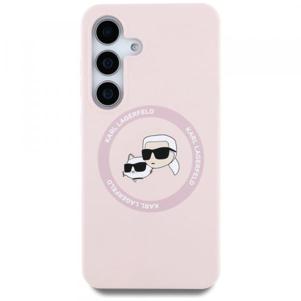 Etui Karl Lagerfeld Hard Case Silicone Karl & Choupette Heads Ring MagSafe do Galaxy S25 Plus, różowe