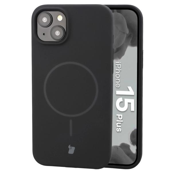 Silikonowe etui z pierścieniem magnetycznym Bizon Soft Case Magnetic do iPhone 15 Plus, czarne