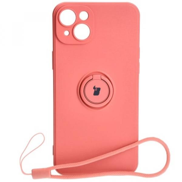 Etui Bizon Case Silicone Ring Sq do iPhone 15 Plus, brudny róż