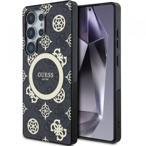 Etui Guess 4G Electroplated Peony MagSafe do Galaxy S25 Ultra, czarne
