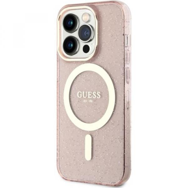 Etui Guess hardcase Glitter Gold MagSafe do iPhone 14 Pro, różowe