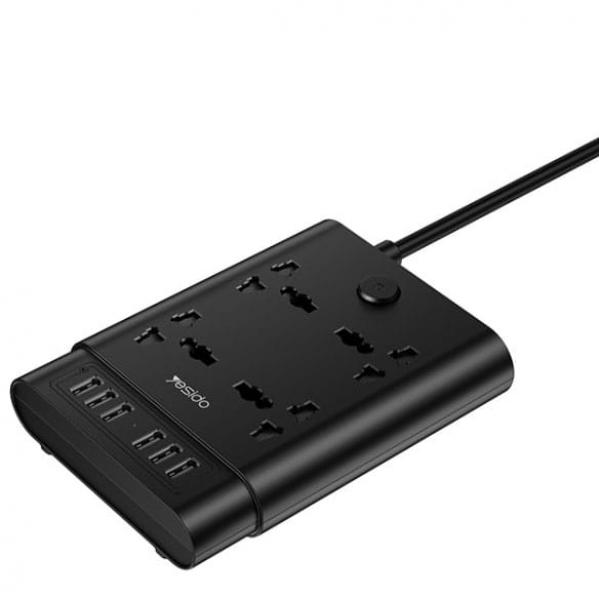 Przedłużacz / adapter / listwa zasilająca Yesido Power Socket MC08 10w1, 2650W, 6x USB-A, 2m, czarny
