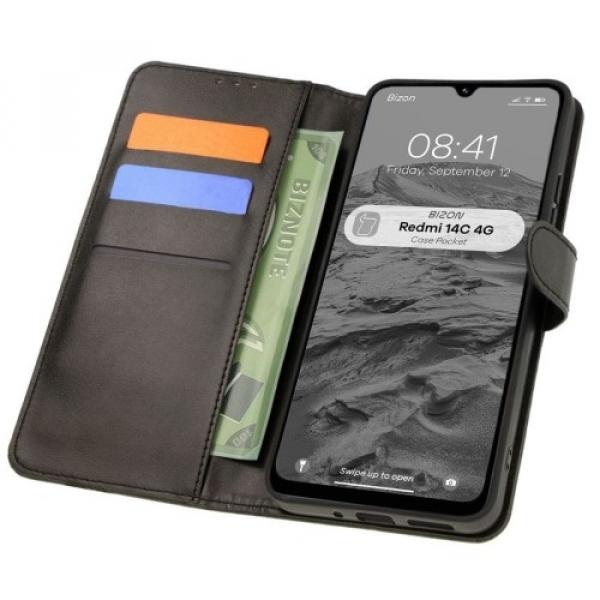 Etui z klapką Bizon Case Pocket do Xiaomi Redmi 14C 4G, czarne