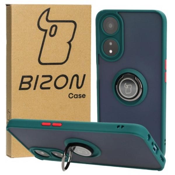 Etui z uchwytem na palec Bizon Case Hybrid Ring do Oppo A78 5G, przydymione z ciemnozieloną ramką