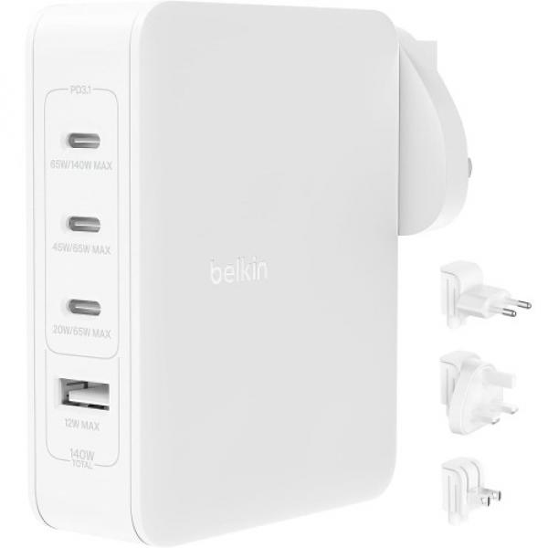 Ładowarka sieciowa podróżna Belkin Boost Pro 4-Port GaN Charger 140W 3x USB-C 1x USB-A, biała