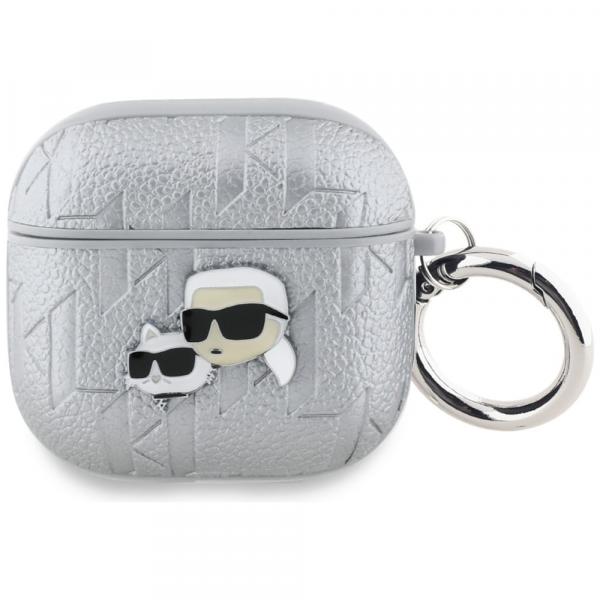 Etui Karl Lagerfeld Monogram Karl & Choupette Head do AirPods 4, srebrne