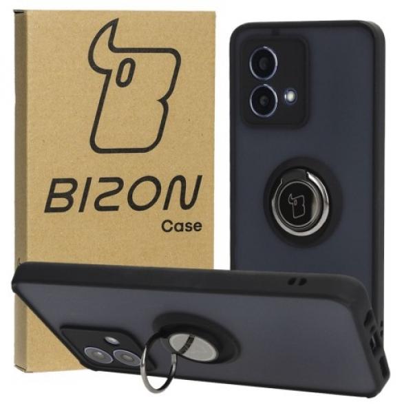 Etui z uchwytem na palec Bizon Case Hybrid Ring do Motorola Moto G84 5G, przydymione z czarną ramką