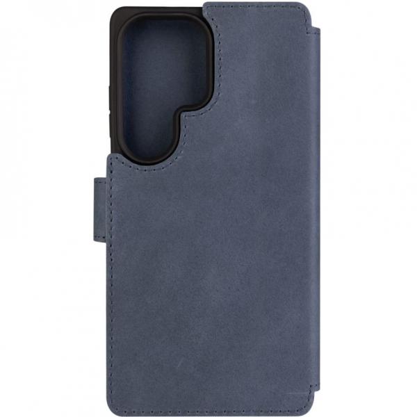 Etui zamykane z naturalnej skóry Fixed ProFit do Galaxy S25 Ultra, niebieskie