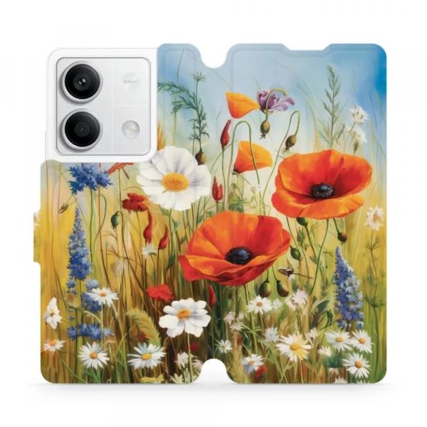 Etui z klapką do Xiaomi Redmi Note 13 5G, Mobiwear Book, łąkowe kwiaty