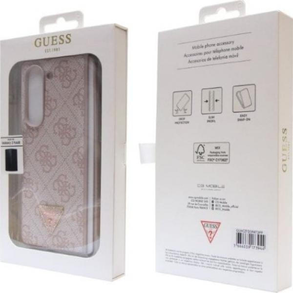 Etui Guess HardCase Leather 4G Triangle Strass do Galaxy Z Fold5, różowe