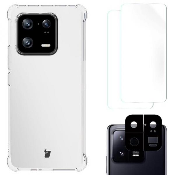 Etui + 2x folia + obiektyw Bizon Case Clear Pack do Xiaomi 13 Pro, przezroczyste