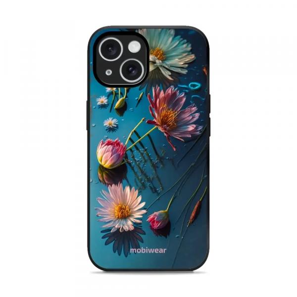 Etui ochronne do iPhone 15, Mobiwear Glossy Case, niebiesko-kwieciste
