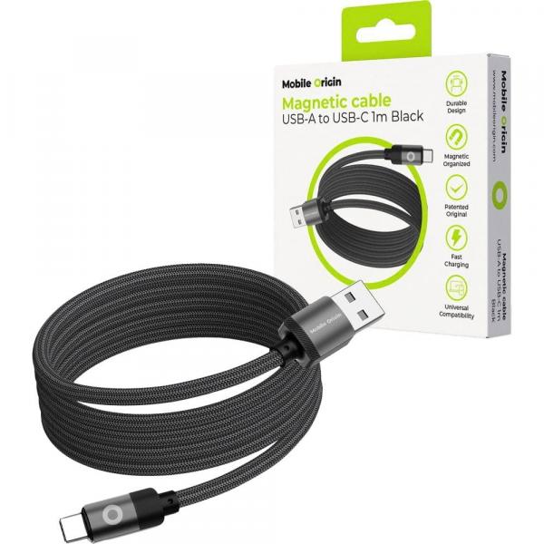 Kabel magnetyczny Mobile Origin Magnetic USB-A / USB-C, QC 3.0, 27W, 480 Mbps, 1m, czarny