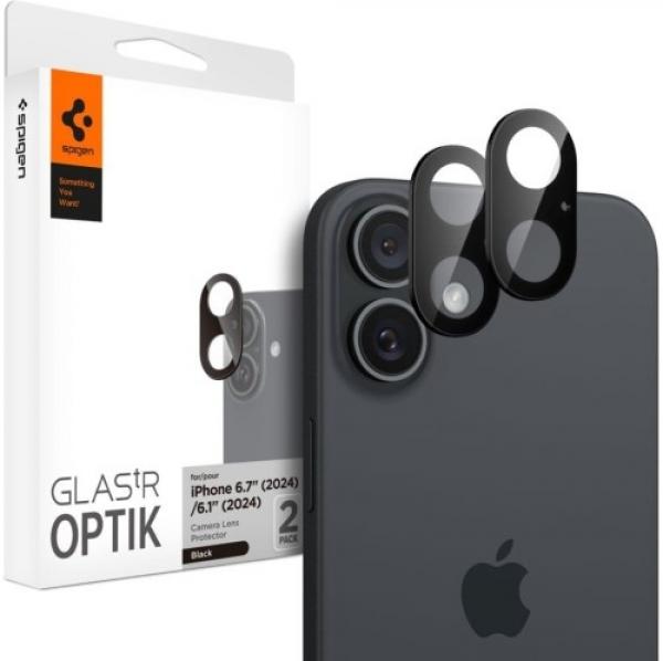 Szkło na aparat Spigen Glas.tR Optik 2-Pack do iPhone 16 / 16 Plus, czarne