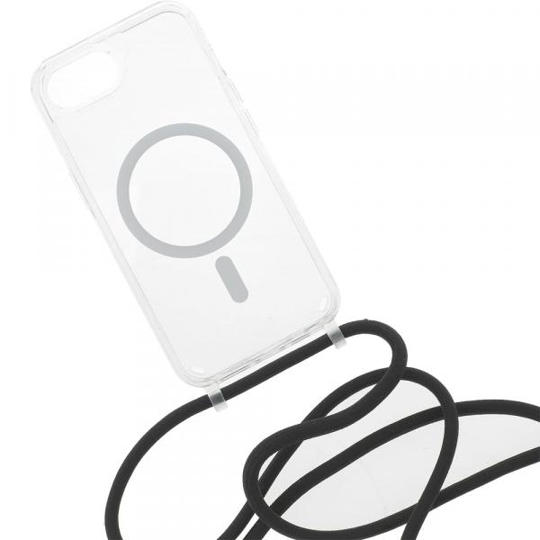 Etui ze smyczką FIXED MagPure Neck do MagSafe do iPhone 16e, półprzezroczysto-czarne