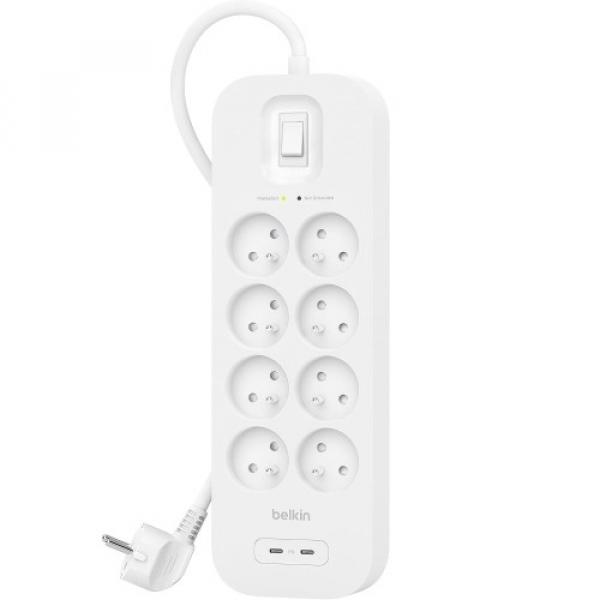 Listwa antyprzepięciowa do 900J Belkin SRB004CA2M, 8x AC EU, 2x USB-C PD, biała