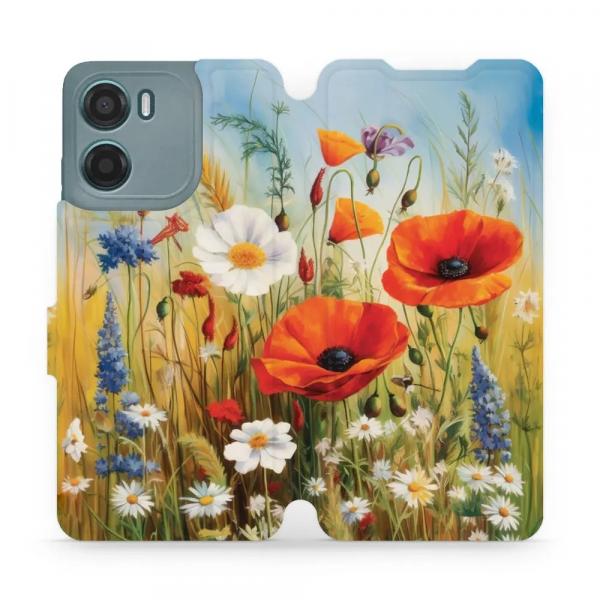Etui z klapką do Motorola Moto E15, Mobiwear Book, łąkowe kwiaty