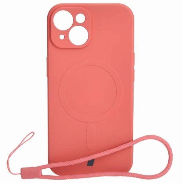 Etui silikonowe z pierścieniem magnetycznym Bizon Case Silicone Magnetic do iPhone 15, brudnoróżowe