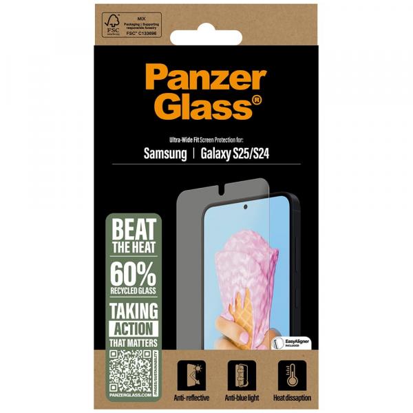 Szkło hartowane z filtrem niebieskiego światła, termoprzewodzące PanzerGlass All-In-One Ultra-Wide-Fit do Galaxy S25, przezroczyste