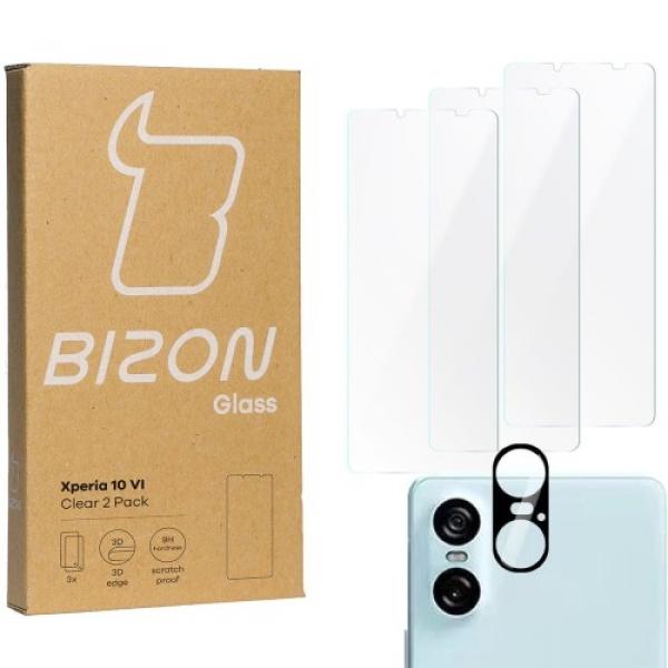 3x Szkło hartowane + szybka na aparat Bizon Clear 2 Pack do Sony Xperia 10 VI