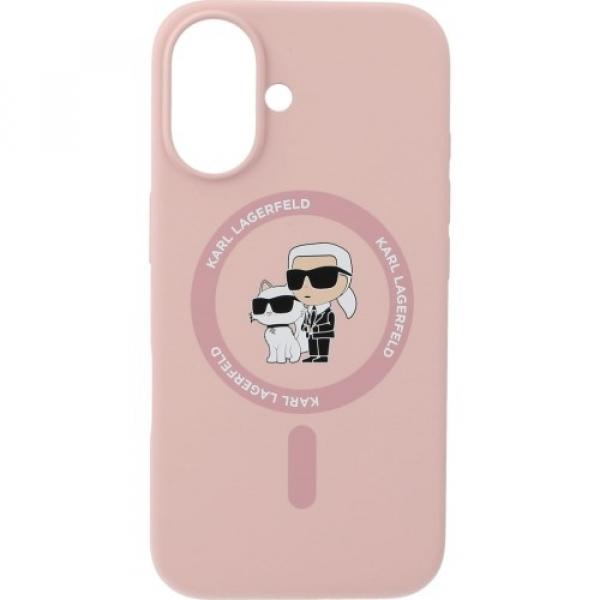 Etui Karl Lagerfeld Hard Case Silicone Karl & Choupette Heads Ring MagSafe do iPhone 16, różowe