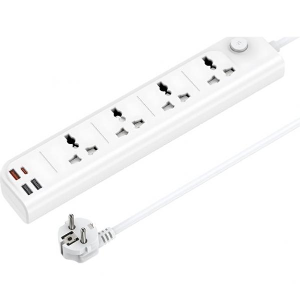 Listwa zasilająca/ przedłużacz Yesido Power Socket MC22 8w1 , 4x gniazdo sieciowe Schuko, 1x USB-C, 2x USB-A, wraz z kablem 3m, biała