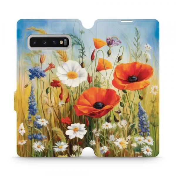 Etui z klapką do Galaxy S10 Plus, Mobiwear Book, łąkowe kwiaty