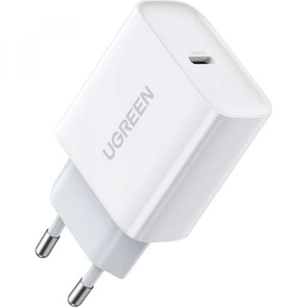 Szybka ładowarka sieciowa do telefonu Ugreen 1x USB-C, PD, QC 4.0, 20W, biała