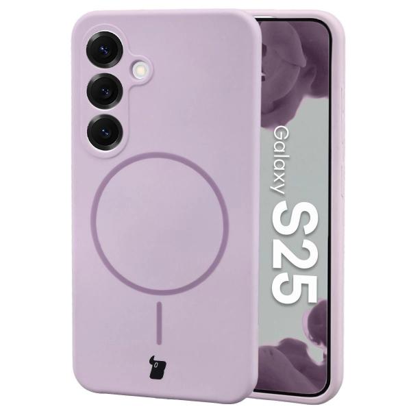 Silikonowe etui z pierścieniem magnetycznym Bizon Soft Case Magnetic do Galaxy S25, jasnofioletowe