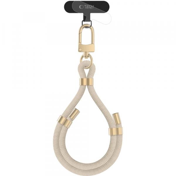 Smyczka na nadgarstek do telefonu Tech-Protect C4S Rope Wrist Strap, beżowa ze złotymi elementami