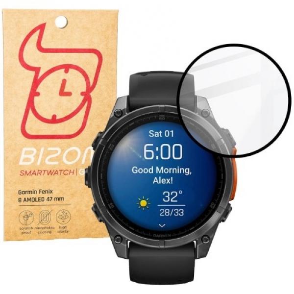 Szkło hybrydowe Bizon Glass Watch Edge Hybrid dla Garmin Fenix 8 AMOLED 47 mm, czarne