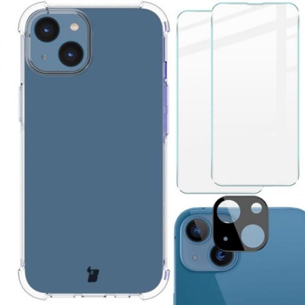 Etui + 2x szkło + obiektyw Bizon Case Clear Pack do iPhone 14, przezroczyste